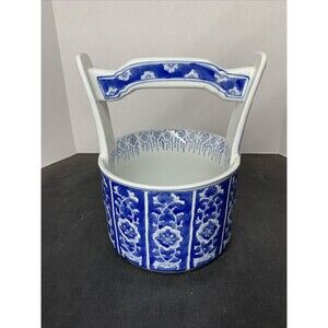 Large COBALT BLUE & WHITE BOMBAY CO Porcelain TEOKE Waterfall Teapot Vase Bucket